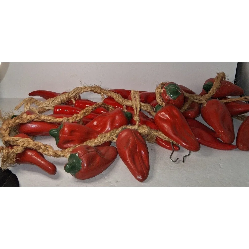 Vintage Lot Red Peppers Ceramic 3 Strands